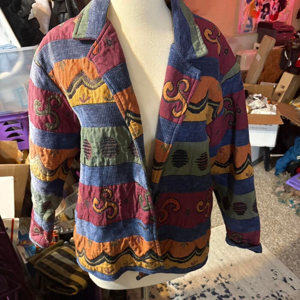 Vintage 80s Painted Pony Corduroy Funky Western Patterned Blazer Size Medium
